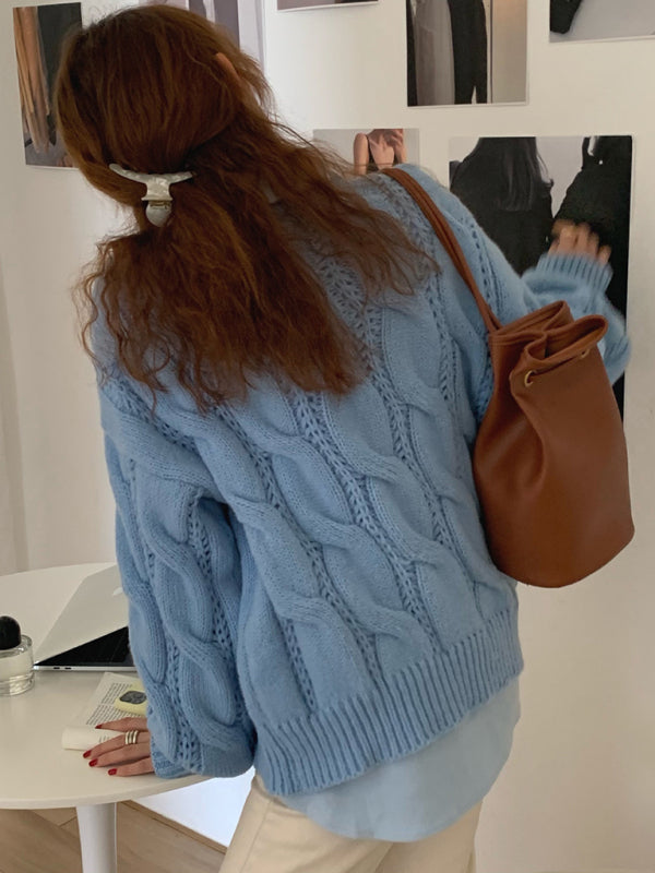 Women's New Lazy Round Neck Twist Thick Pullover Knit Sweater