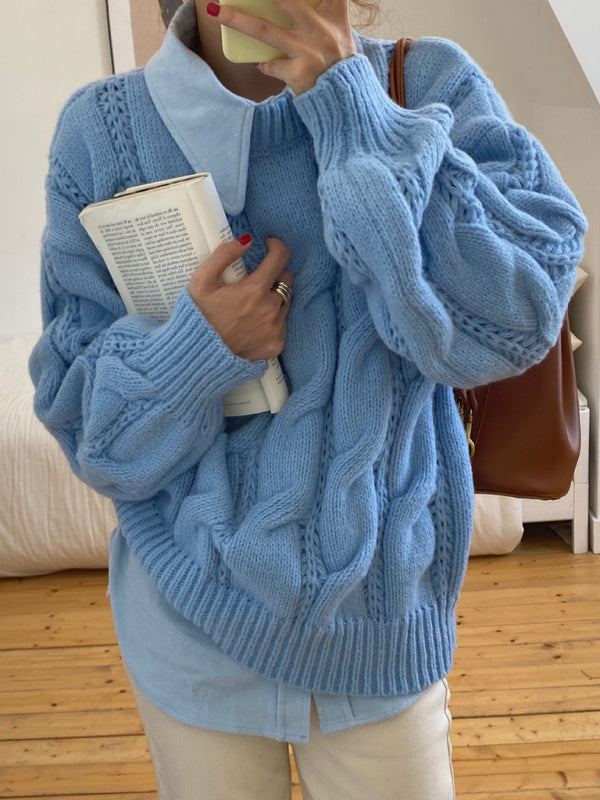 Women's New Lazy Round Neck Twist Thick Pullover Knit Sweater