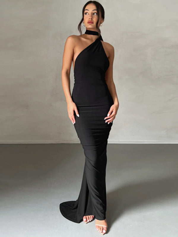 Backless pleated slim fit dress