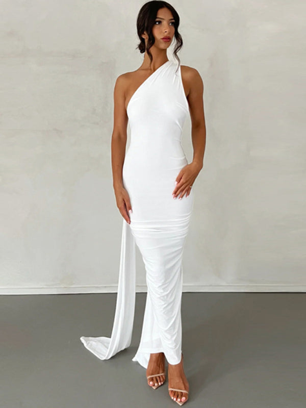 Backless pleated slim fit dress
