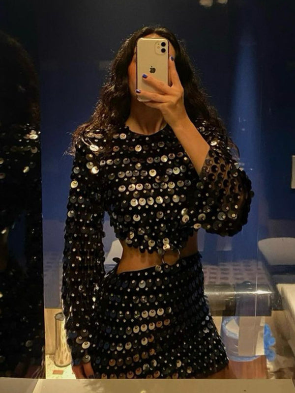 Fashion new sequined irregular dress