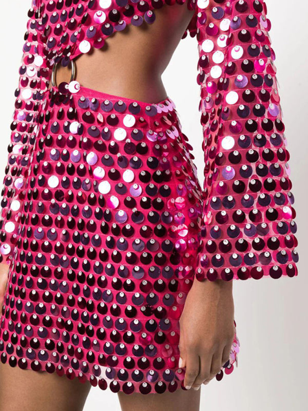 Fashion new sequined irregular dress