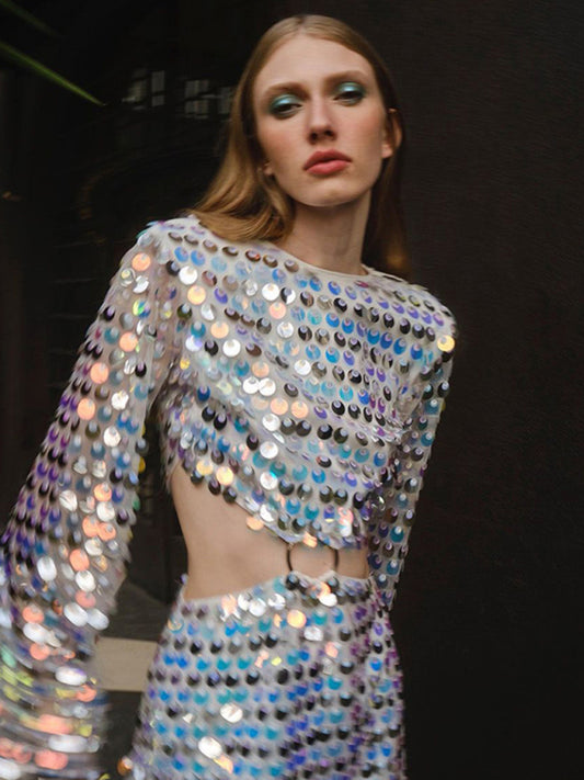 Fashion new sequined irregular dress