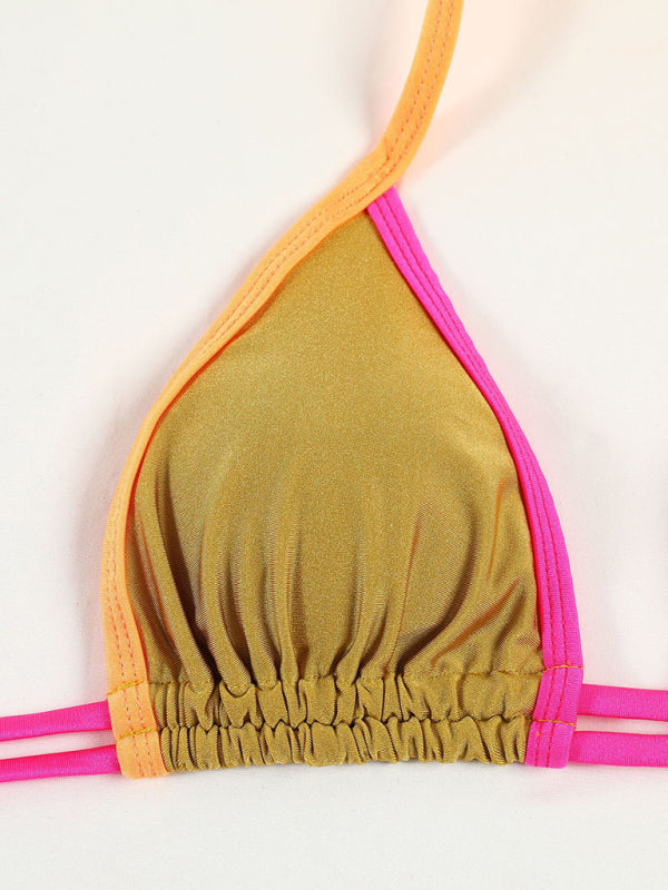 New split printed strappy backless bikini