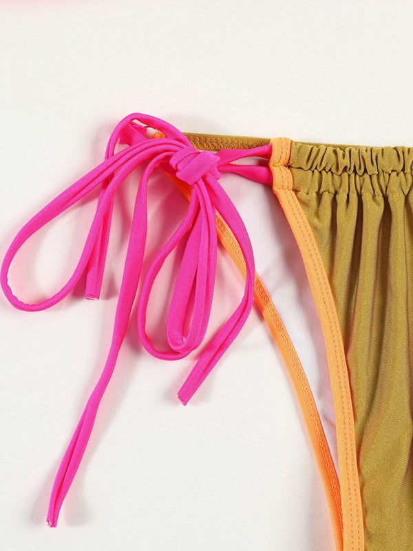 New split printed strappy backless bikini