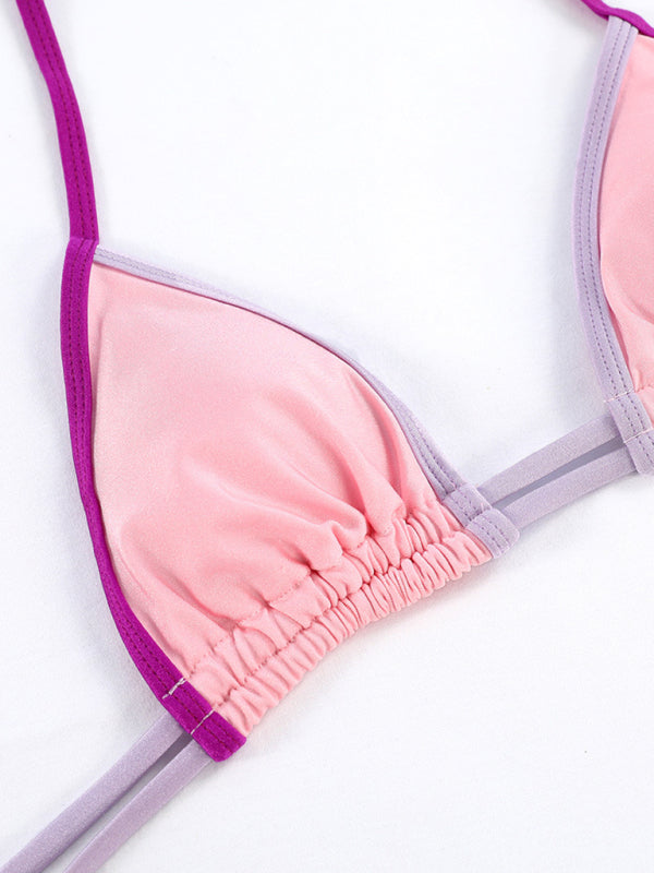 New split printed strappy backless bikini