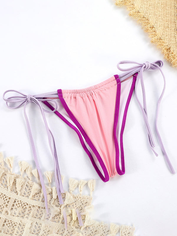 New split printed strappy backless bikini