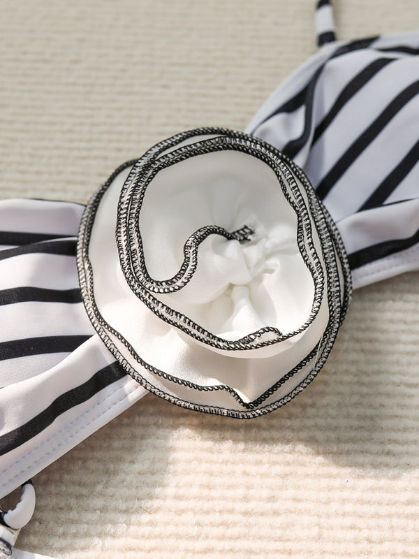 New three dimensional flower tube top bikini