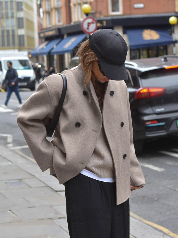 Chic Beige Woolen Jacket