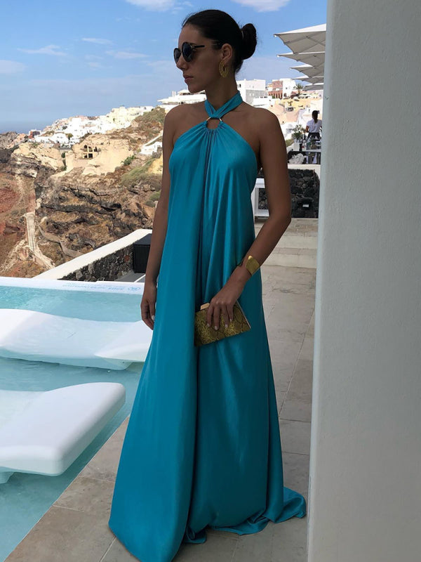 Fashionable satin full skirt dress