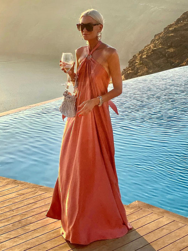 Fashionable satin full skirt dress