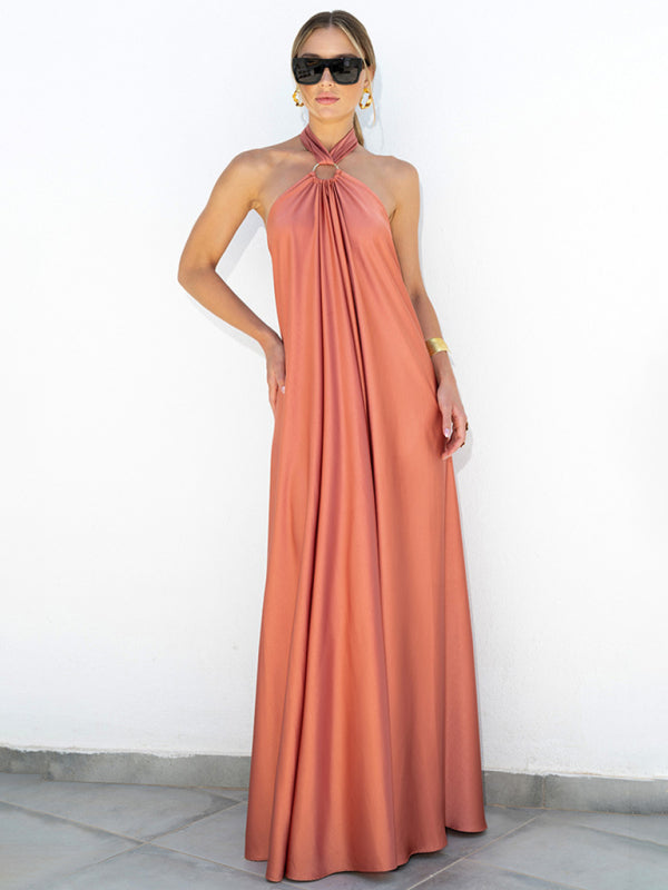Sexy women's satin suspender full skirt dress