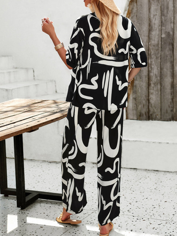 Printed Lapel Shirt & Trousers Set