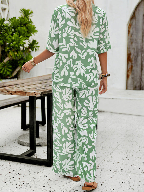 Printed Lapel Shirt & Trousers Set