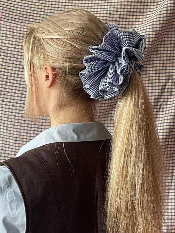 Four layer plaid lace hair tie