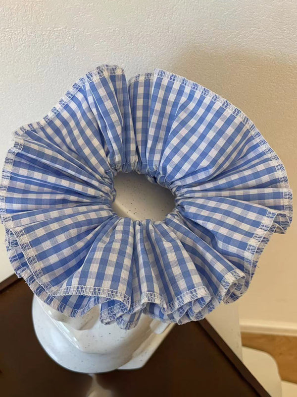 Four layer plaid lace hair tie