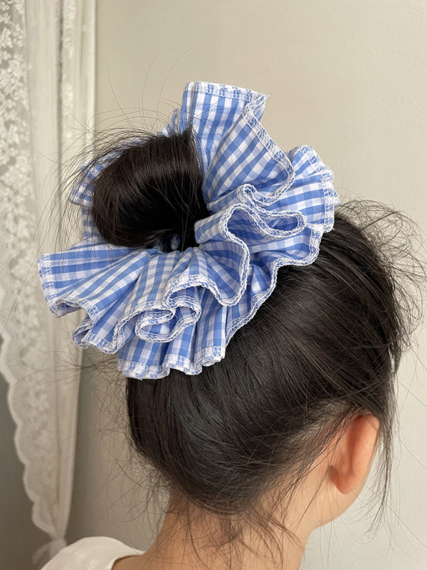 Four layer plaid lace hair tie