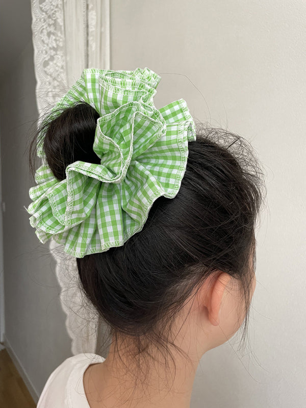 Four layer plaid lace hair tie