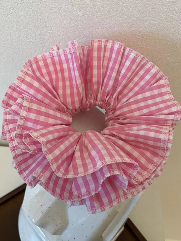 Four layer plaid lace hair tie