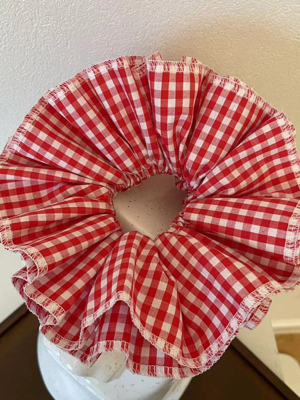 Four layer plaid lace hair tie