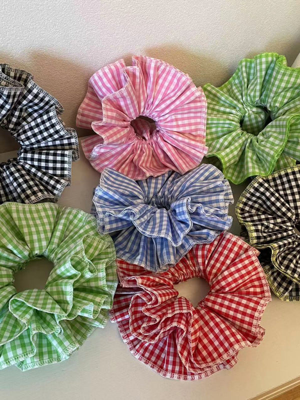 Four layer plaid lace hair tie