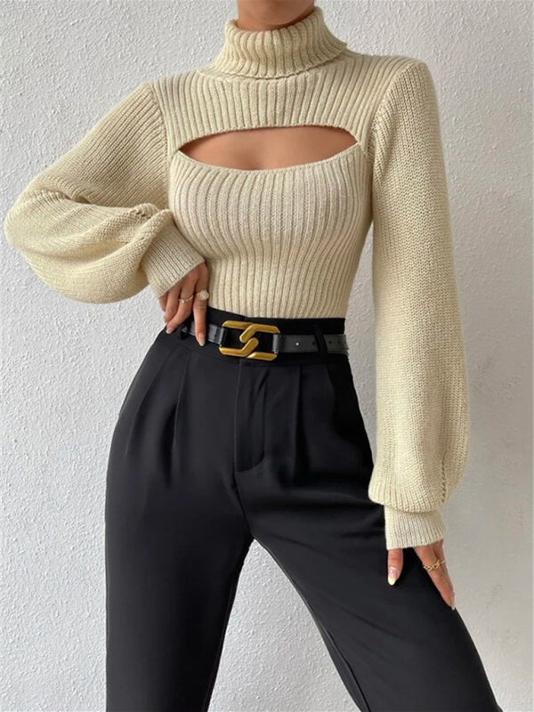 Loose sweater turtleneck hollow top