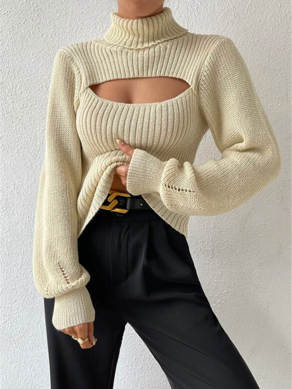 Loose sweater turtleneck hollow top