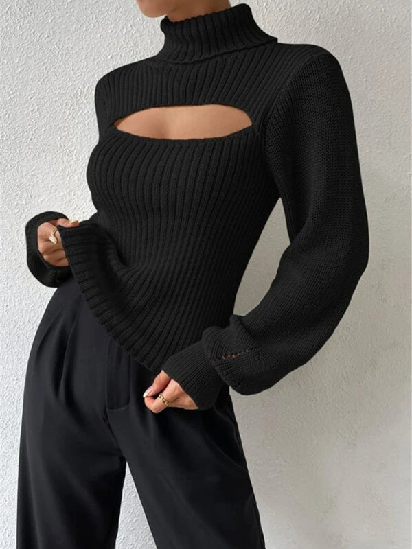 Loose sweater turtleneck hollow top