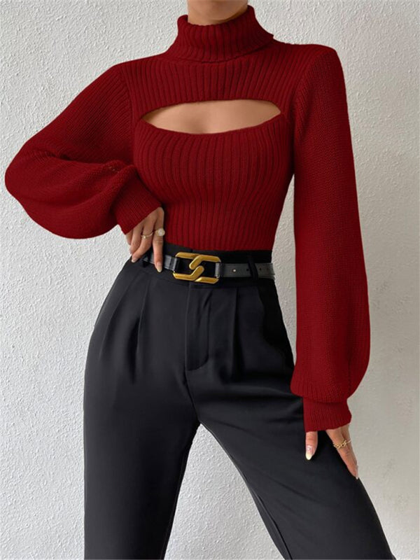 Loose sweater turtleneck hollow top