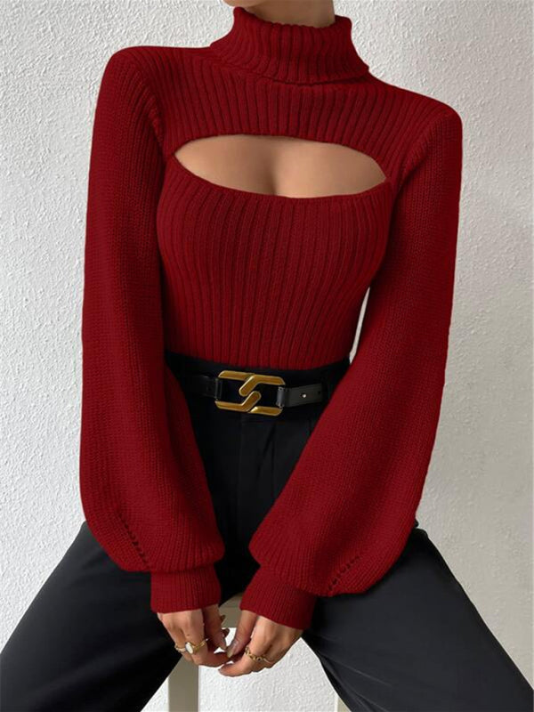 Loose sweater turtleneck hollow top