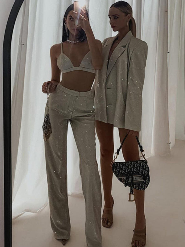 Chic Three Piece Sequin Suit