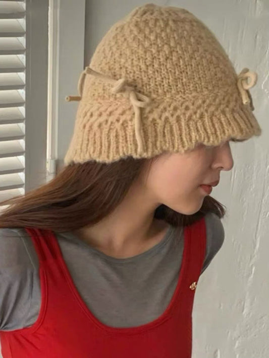 New cute bow warm knitted fisherman hat