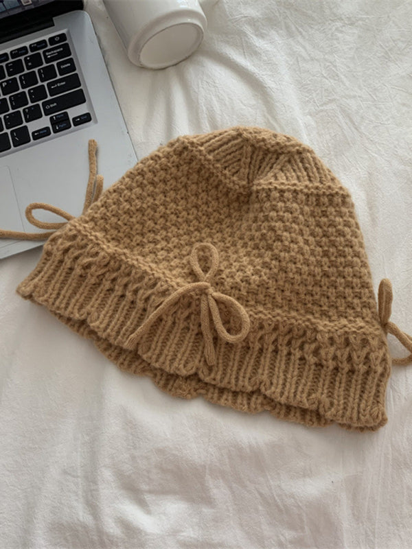 New cute bow warm knitted fisherman hat