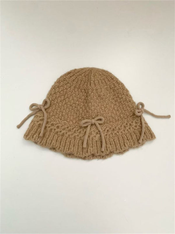 New cute bow warm knitted fisherman hat