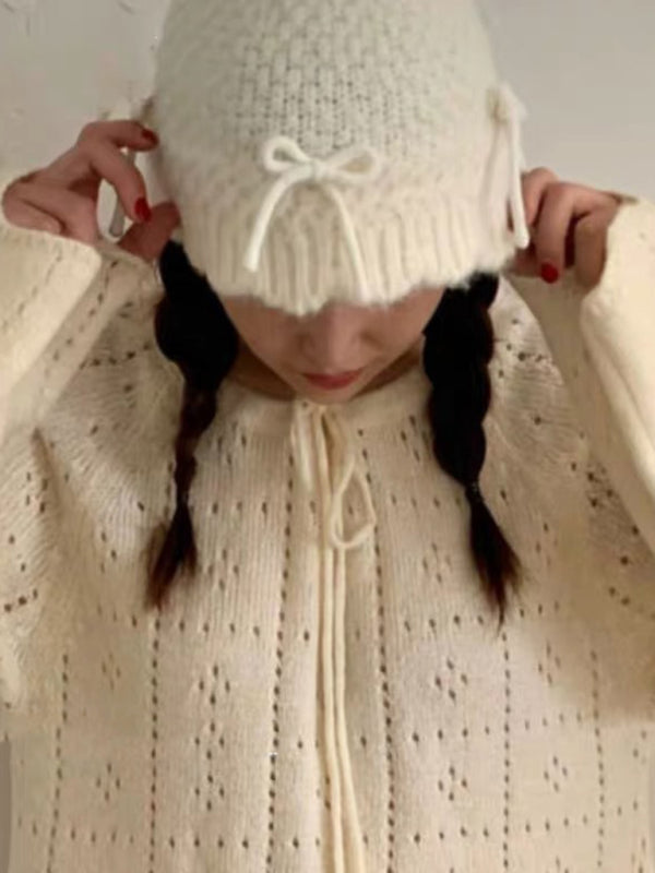 New cute bow warm knitted fisherman hat