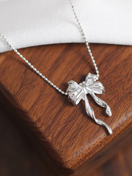 Women's New Sterling Silver Bow Ribbon Versatile Necklace