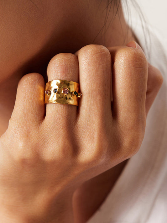 Women's new fashionable colorful zircon open personality ring