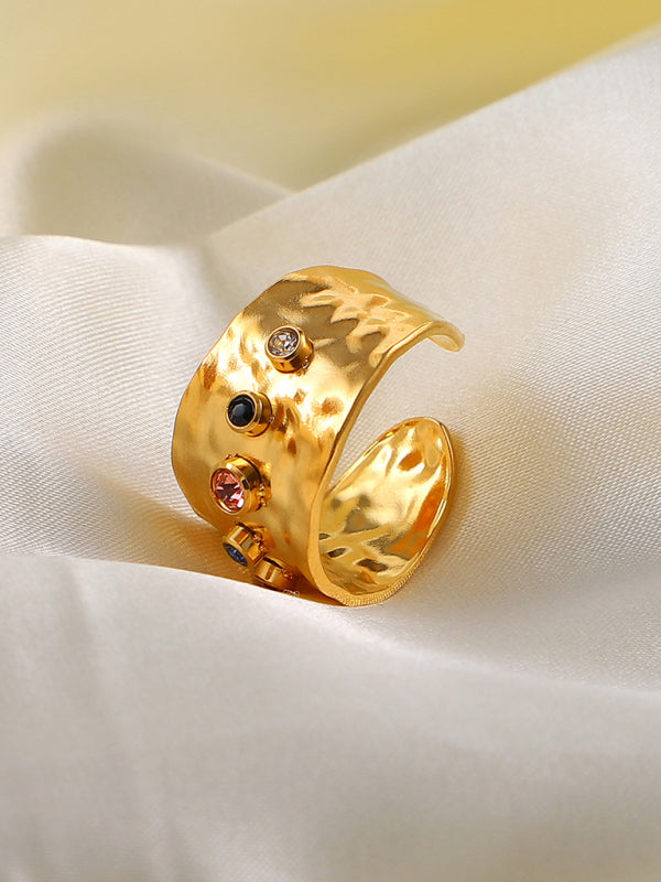 Women's new fashionable colorful zircon open personality ring