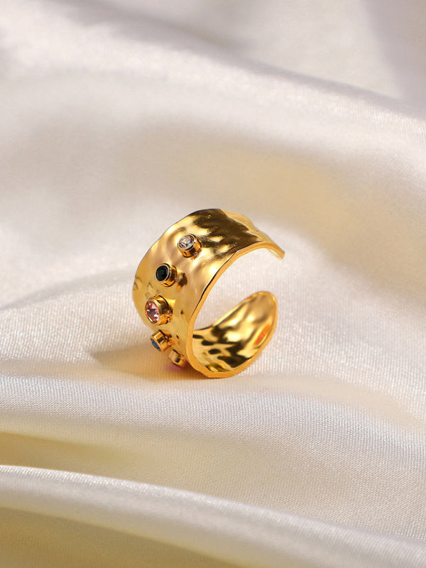 Women's new fashionable colorful zircon open personality ring