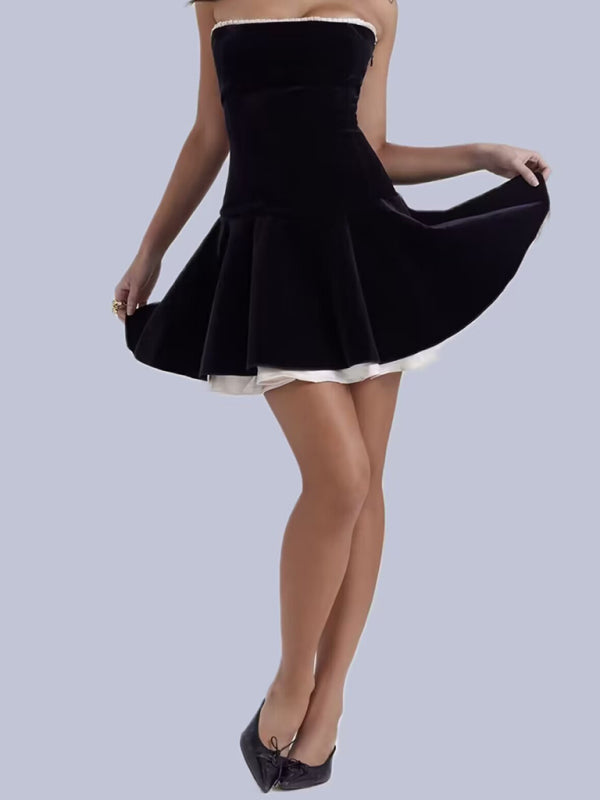 Velvet tube top sexy strappy dress