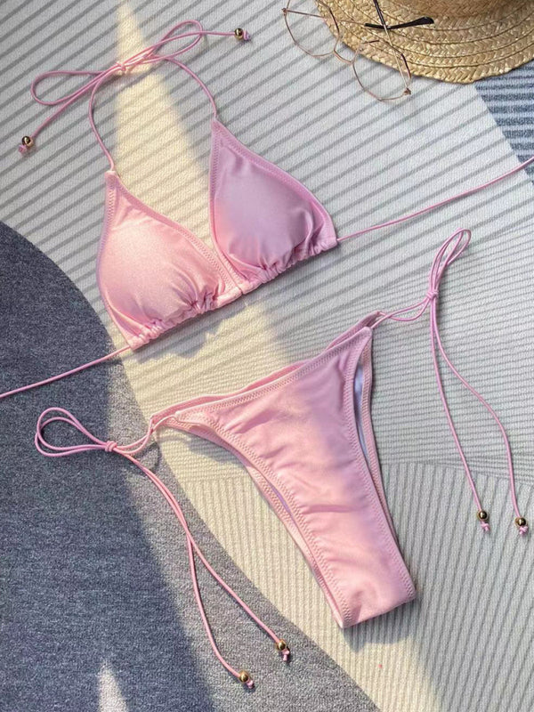 Solid Color Rope Tie Bikini