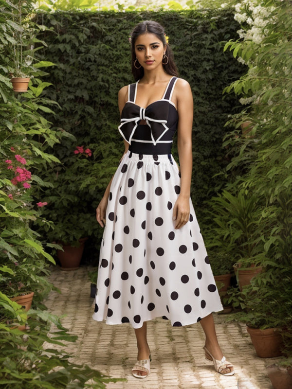 Bow One Piece swimsuit With Print Skirt