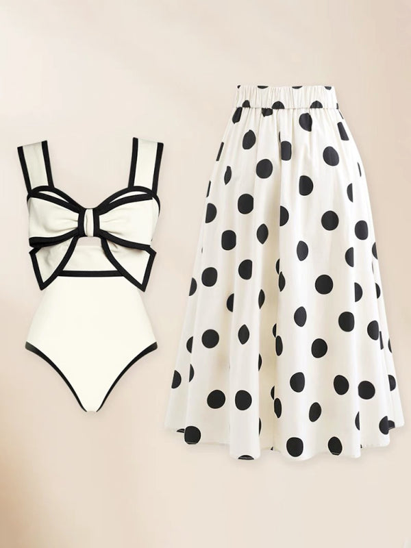 Bow One Piece swimsuit With Print Skirt