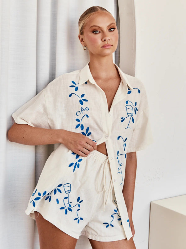 Chic Embroidered Two Piece Outfit