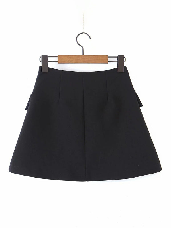 Chic Short Blazer with High-Waist Skirt