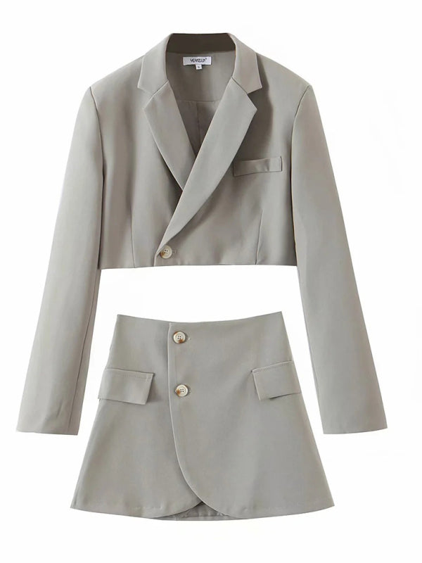 Chic Short Blazer with High-Waist Skirt