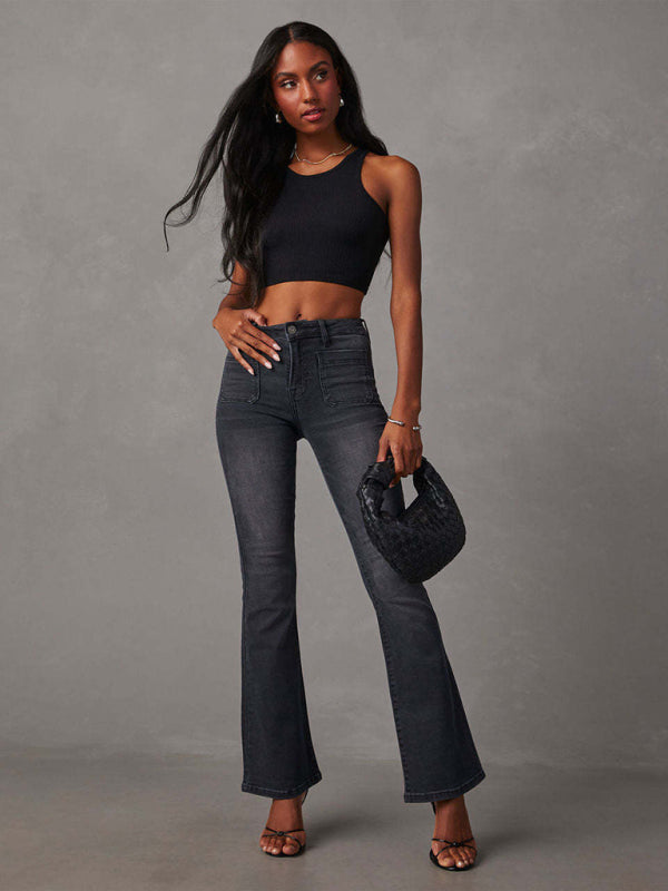 Retro Washed High Waist Flared Jeans