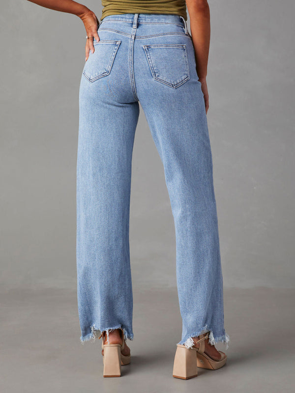Loose Casual Tassel Straight Jeans
