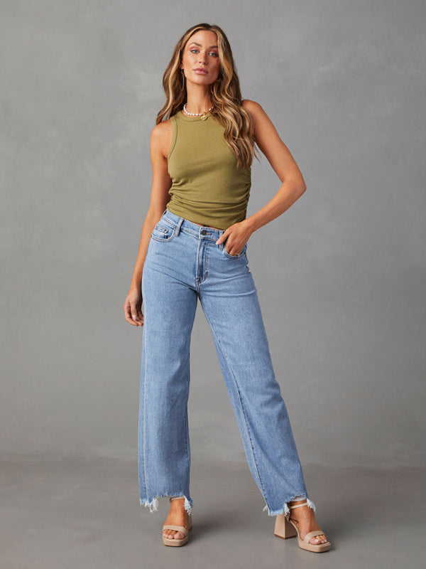 Loose Casual Tassel Straight Jeans