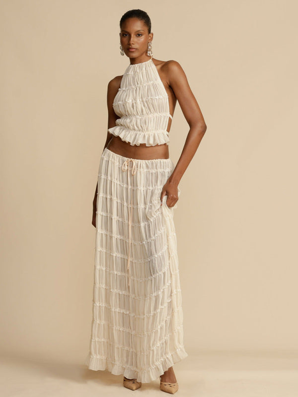 Backless Halter Top & Chiffon Skirt Set